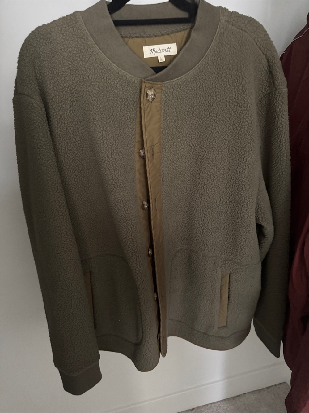 Madewell Olive Green Sherpa Snap-Front Jacket